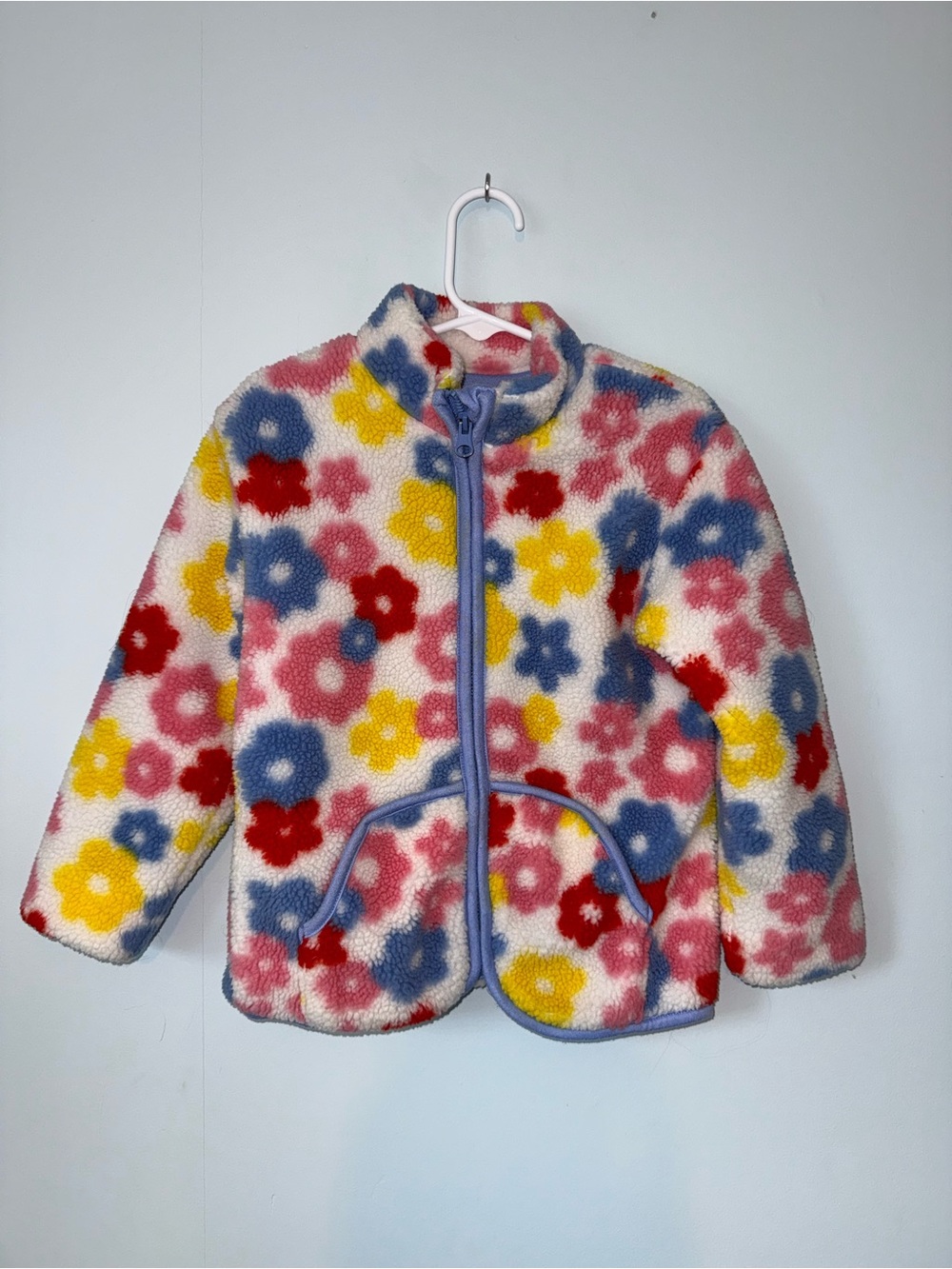 Girls Floral Sherpa Jacket - Pink, Yellow & Blue
